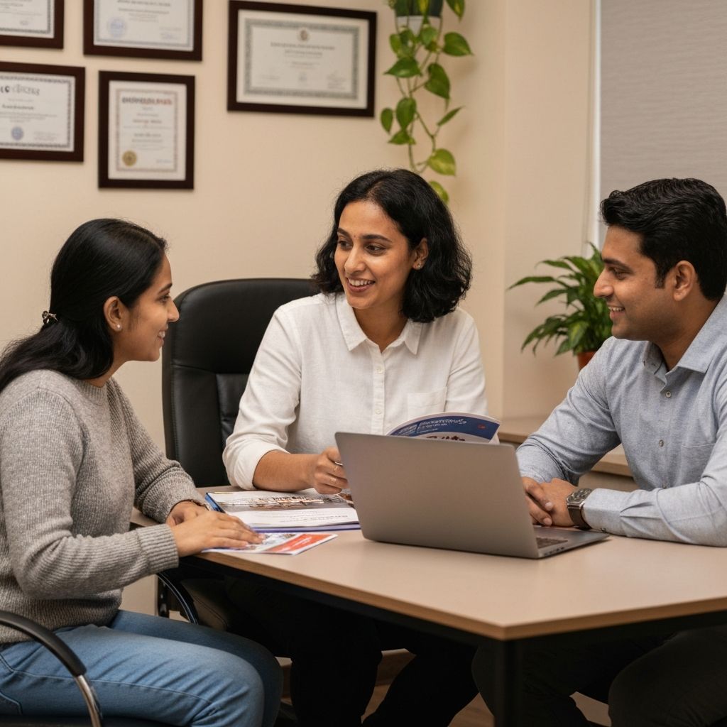 Vidyarth counselor helping a student and parent plan their study abroad journey