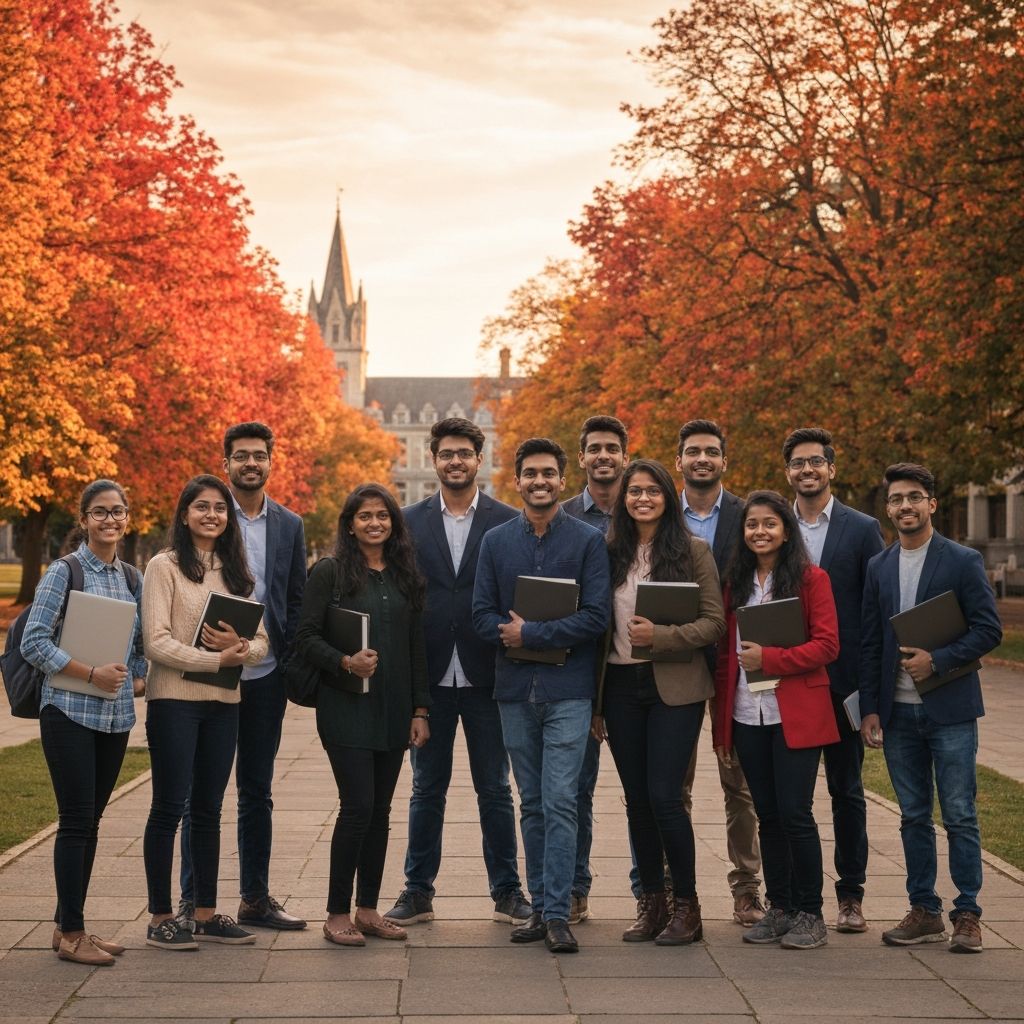 Indian students celebrating on an international university campus